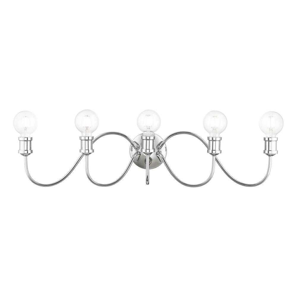 5 Light Polished Chrome Large Vanity Sconce