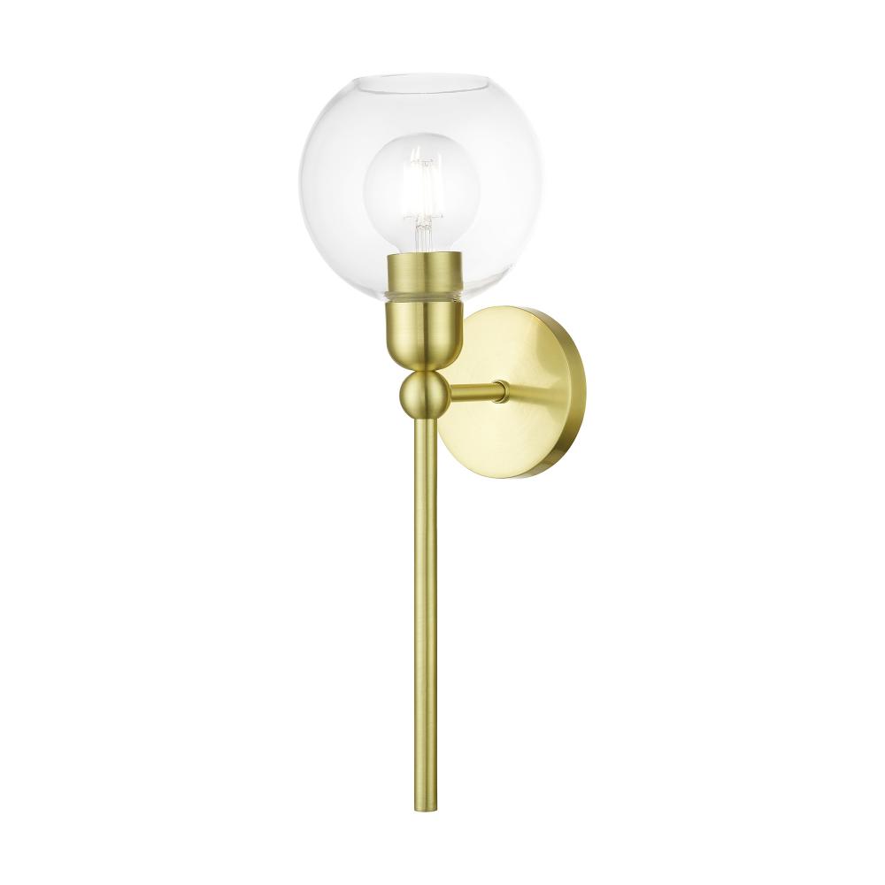 1 Light Satin Brass Sphere Single Sconce