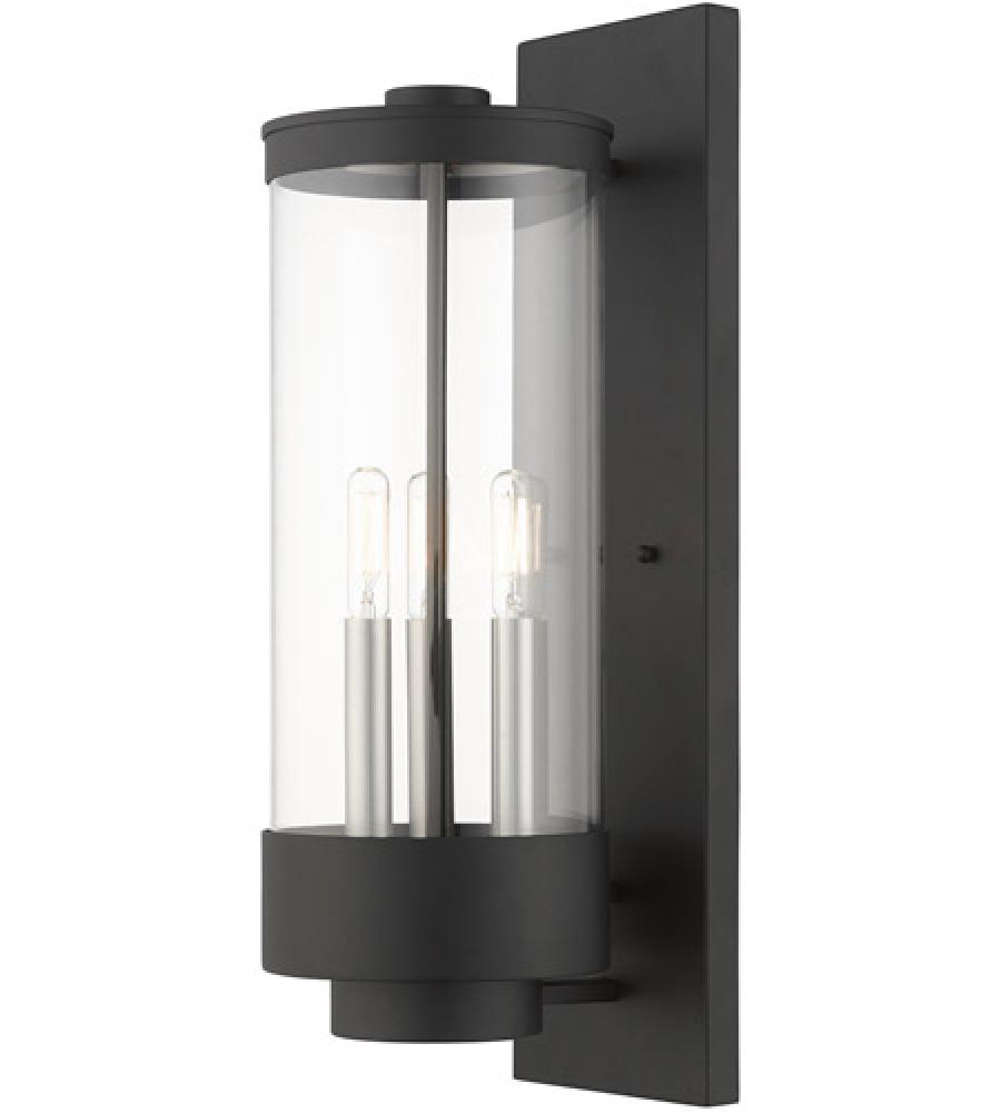 3 Lt Textured Black Outdoor Wall Lantern