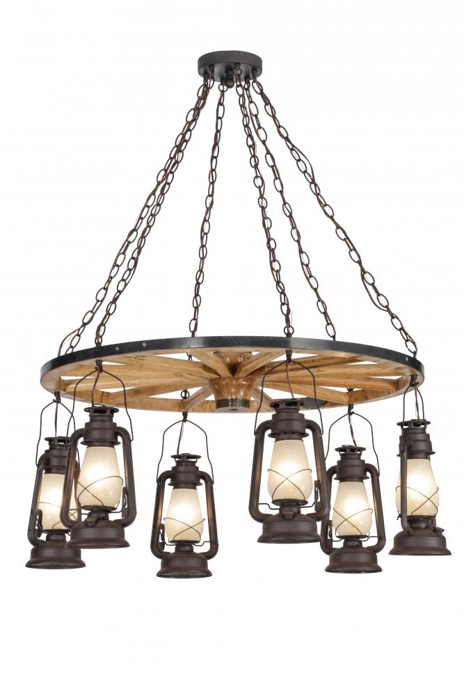 40"W Miners Lantern 6 LT Wagon Wheel Chandelier