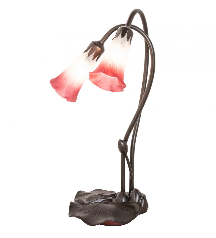 16" High Pink/White Tiffany Pond Lily 2 Light Accent Lamp