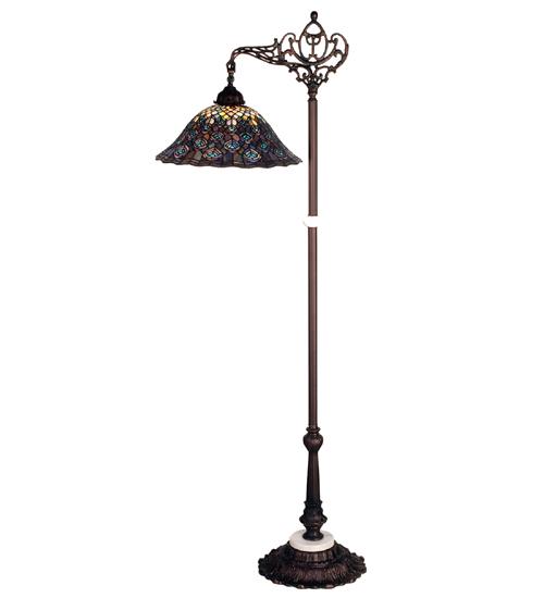 61"H Tiffany Peacock Feather Bridge Arm Floor Lamp