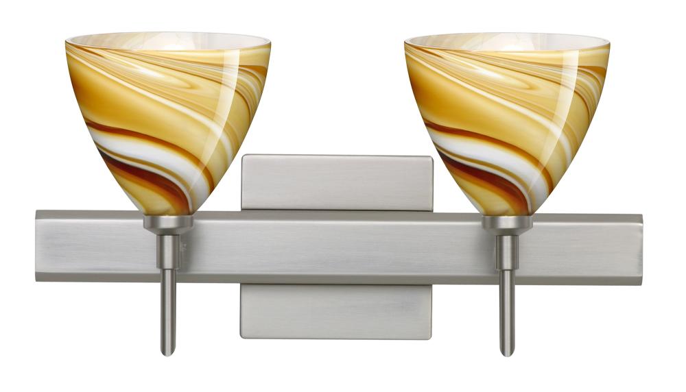 Besa Wall With SQ Canopy Mia Satin Nickel Honey 2x5W LED