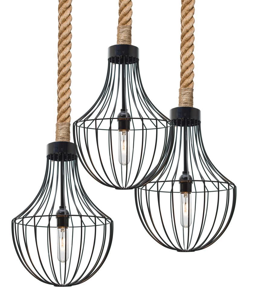 Besa Sultana Flare Rope Pendant, Black, 3x40W T10