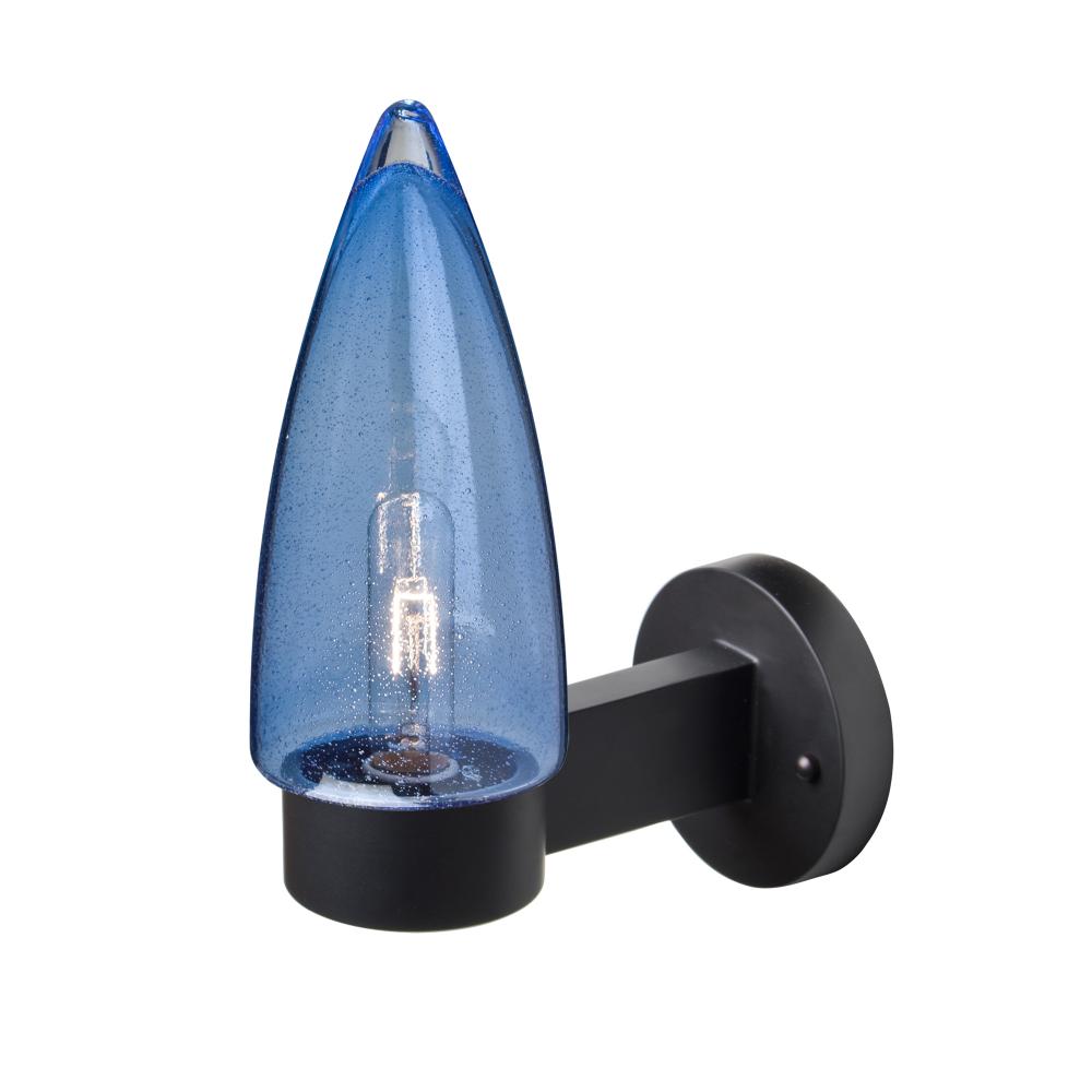 Sulu Outdoor Sconce, Blue Bubble, Black Finish, 1x5W LED Filament