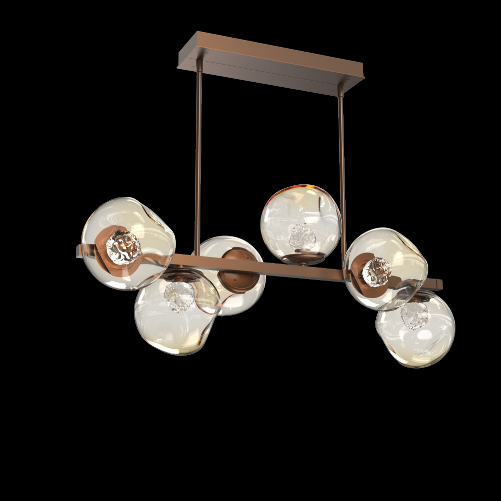 Luna 6pc Twisted Branch-Burnished Bronze-Floret Inner - Amber Outer-Threaded Rod Suspension-LED