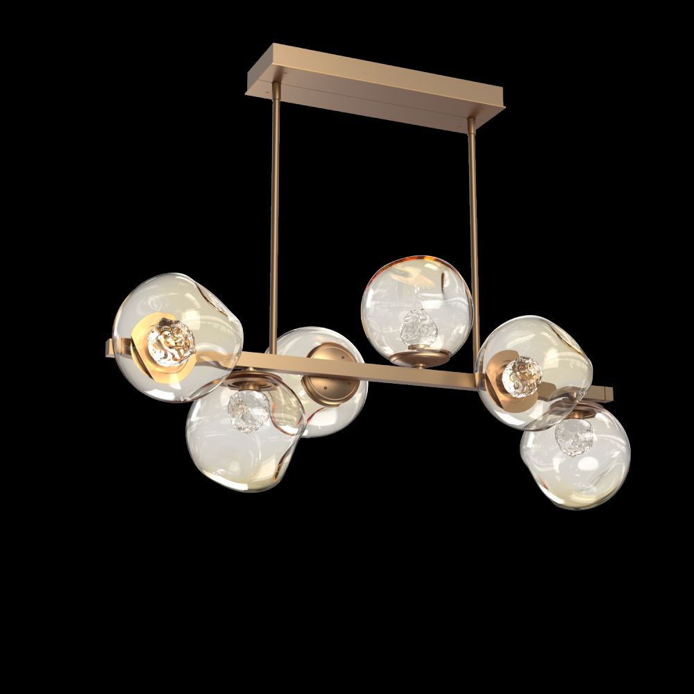 Luna 6pc Twisted Branch-Novel Brass-Floret Inner - Amber Outer-Threaded Rod Suspension-LED 3000K