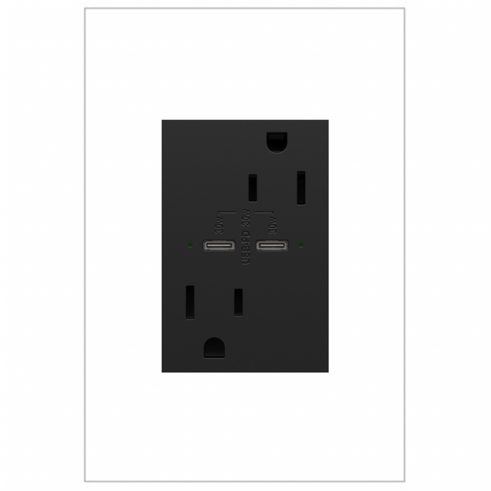 adorne® 15A Tamper-Resistant Ultra-Fast Plus Power Delivery USB Type-C/C Outlet, Plus-Size, Graphite