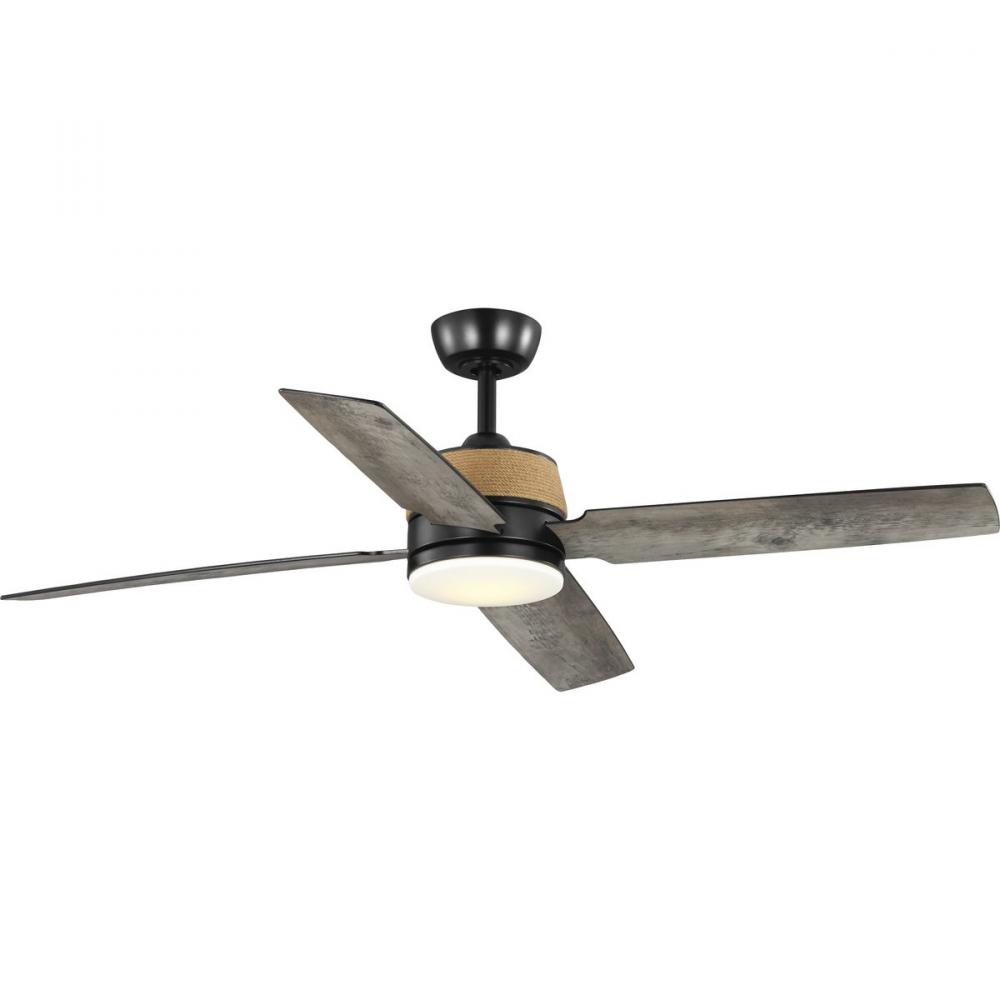 Schaffer II Collection 56 in. Four-Blade Matte Black Modern Organic Ceiling Fan with Integrated LED