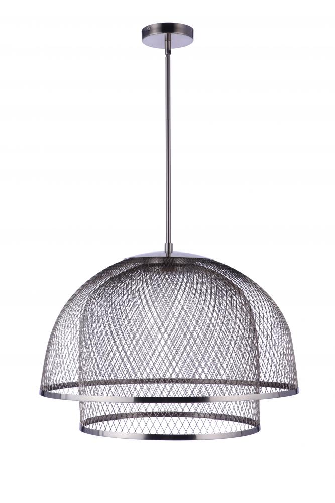 24.25"  Diameter Sculptural Statement Metal Mesh Dome 2 Shade Pendant in Brushed Polished Nickel