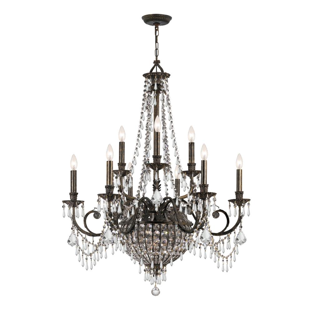 Vanderbilt 12 Light Hand Cut Crystal English Bronze Chandelier