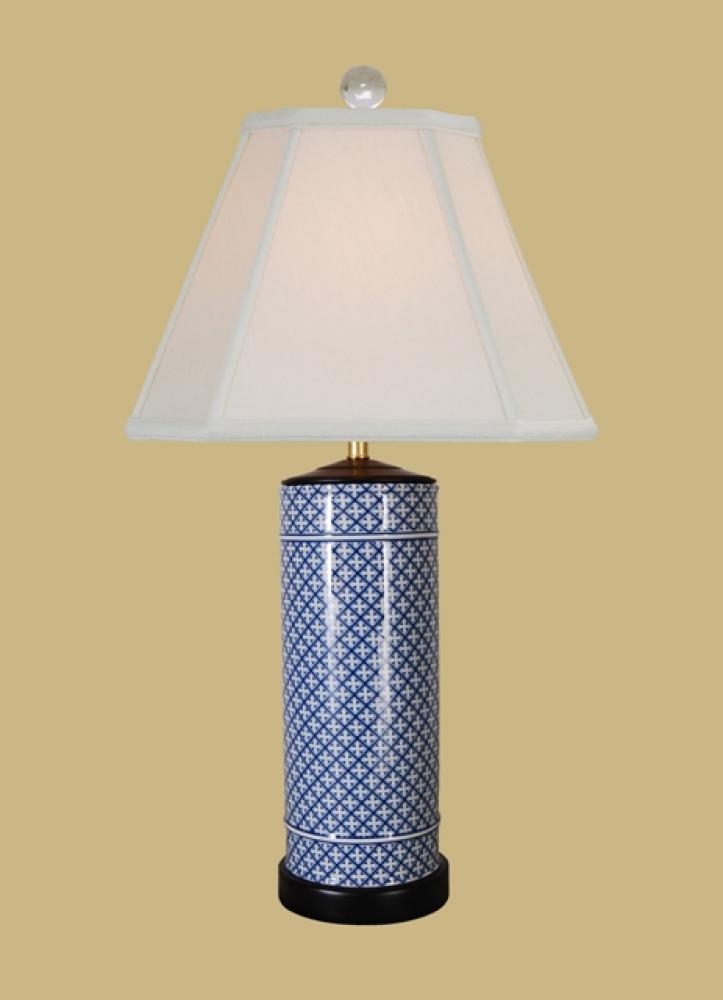 Oriental Blue & White Porcelain Checkered Table Lamp