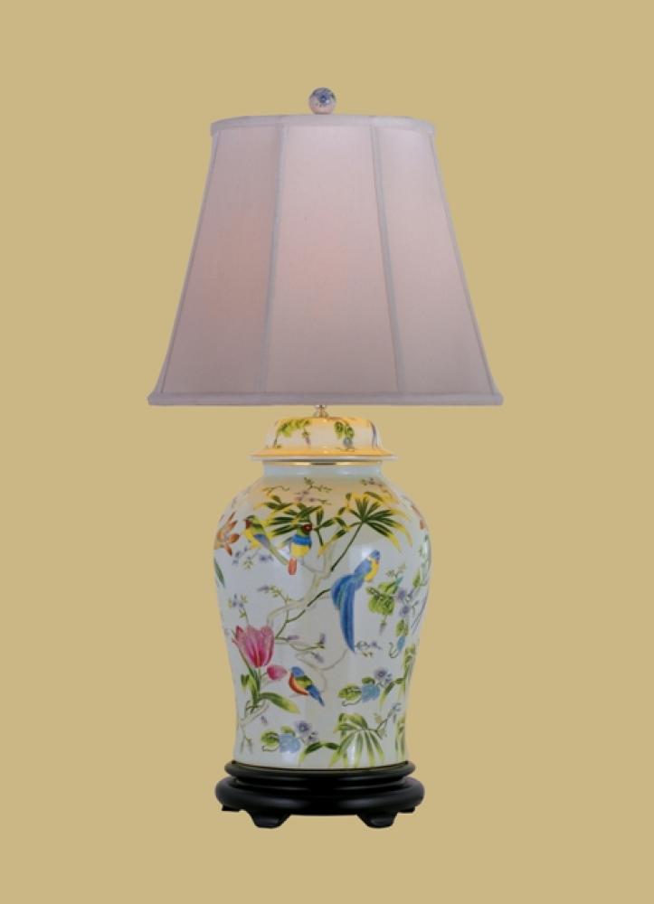 Oriental Hand Made And Painted Floral Bird Jar Lamp