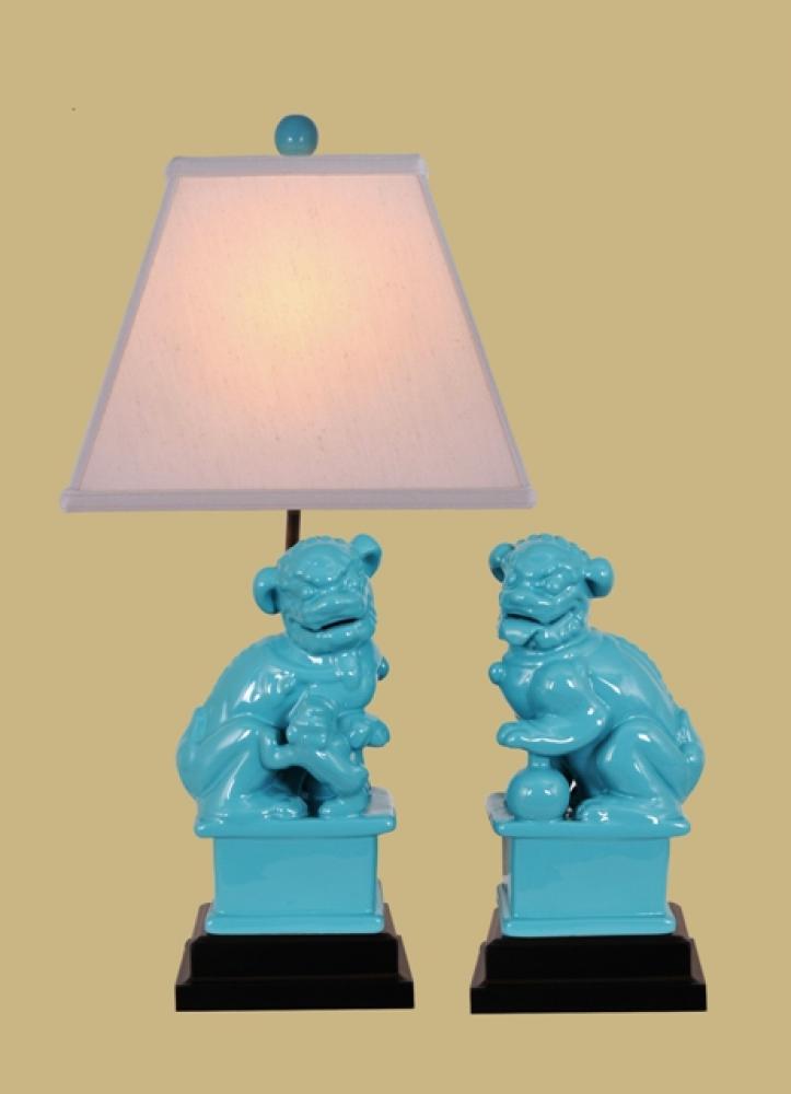 Turquoise Porcelain Fogdog Lamps