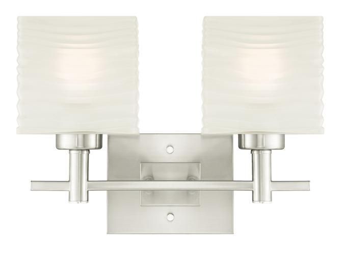 2 Light Wall Fixture Brushed Nickel Finish Rippled White Glazed Glass