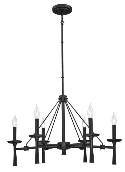 6 Light Chandelier Matte Black Finish