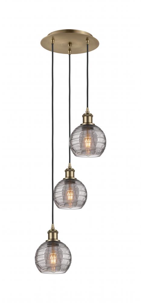 Athens Deco Swirl - 3 Light - 12 inch - Antique Brass - Cord hung - Multi Pendant