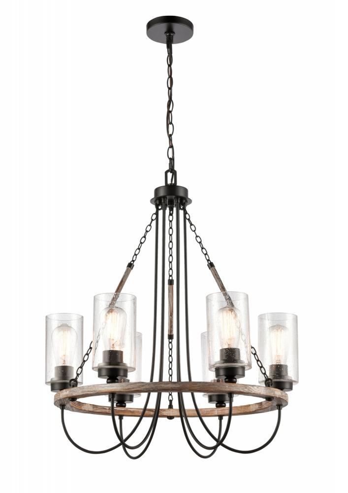 Paladin - 6 Light - 25 inch - Matte Black - Chain Hung - Chandelier