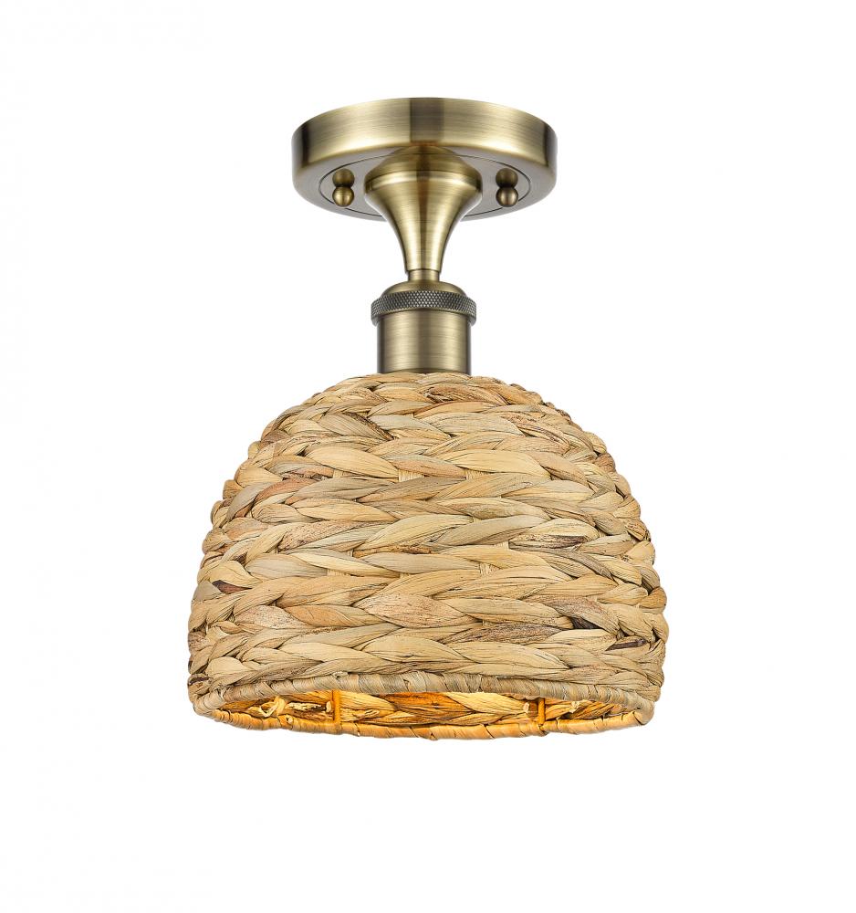 Woven Rattan - 1 Light - 8 inch - Antique Brass - Semi-Flush Mount