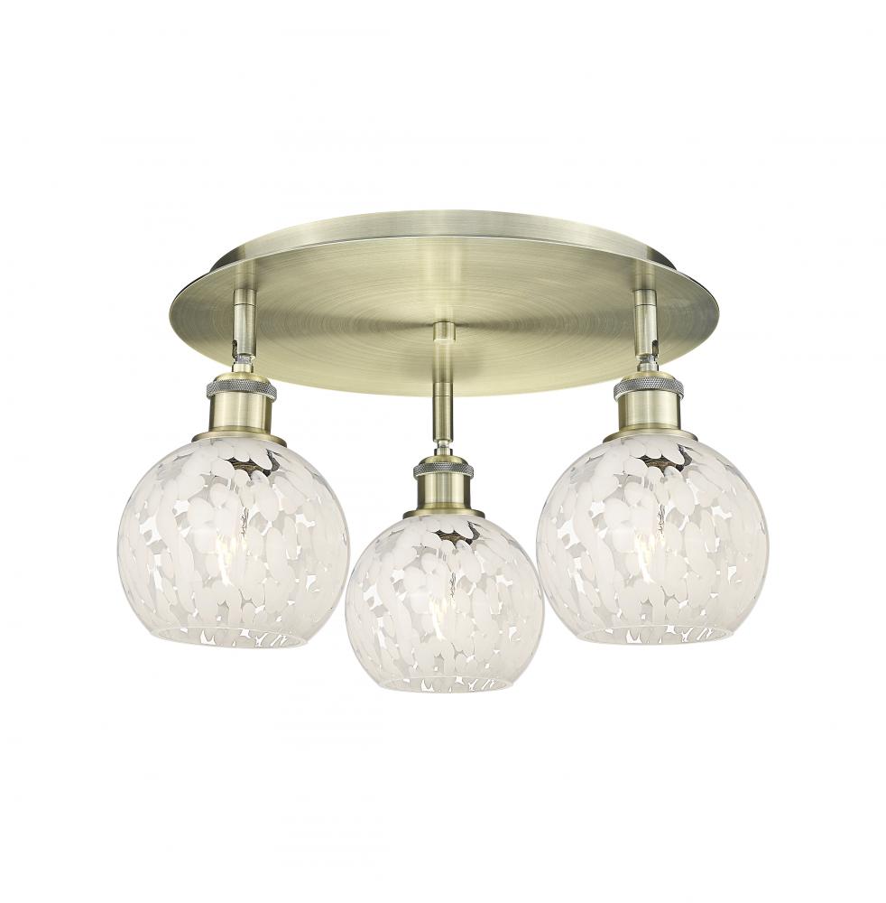 White Mouchette - 3 Light - 18 inch - Antique Brass - Flush Mount