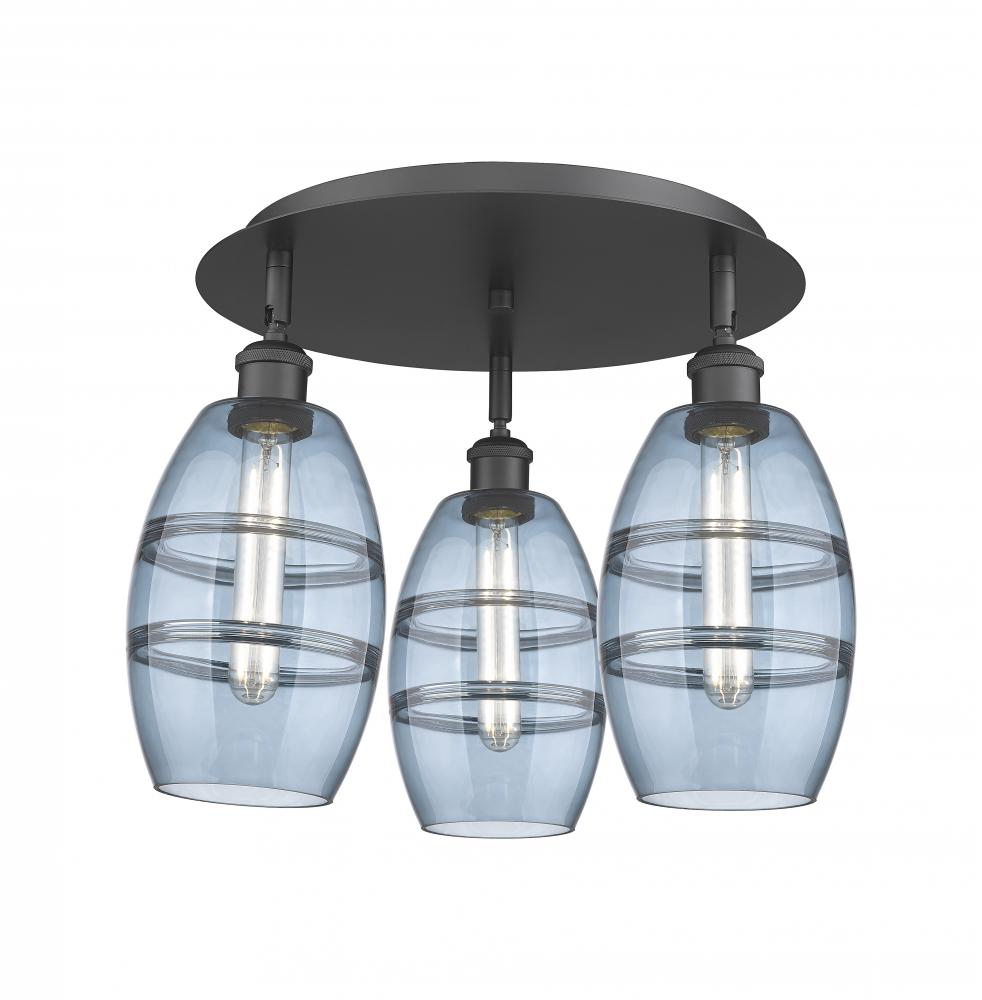Vaz - 3 Light - 18 inch - Matte Black - Flush Mount
