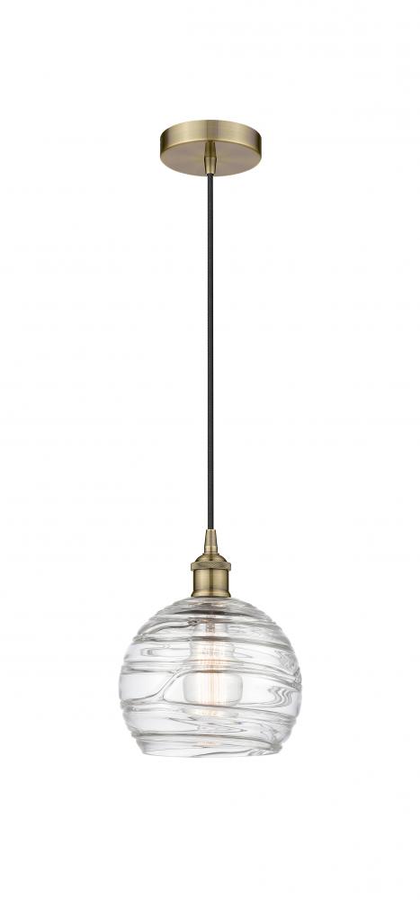 Athens Deco Swirl - 1 Light - 8 inch - Antique Brass - Cord hung - Mini Pendant