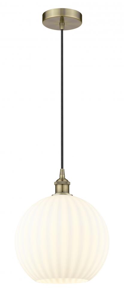 White Venetian - 1 Light - 12 inch - Antique Brass - Cord Hung - Mini Pendant