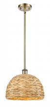 Innovations Lighting 516-1S-AB-RBD-12-NAT - Woven Rattan - 1 Light - 12 inch - Antique Brass - Mini Pendant