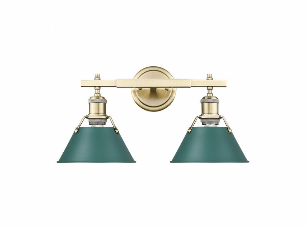 Orwell 2-Light Vanity Light in Aged Brass with Pine Green