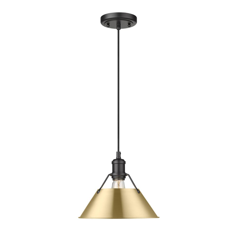 Orwell BLK Medium Pendant - 10" in Matte Black with Brushed Champagne Bronze shade