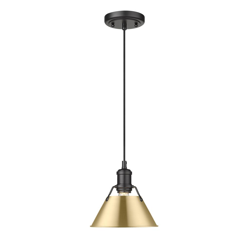 Orwell BLK Small Pendant - 7" in Matte Black with Brushed Champagne Bronze shade