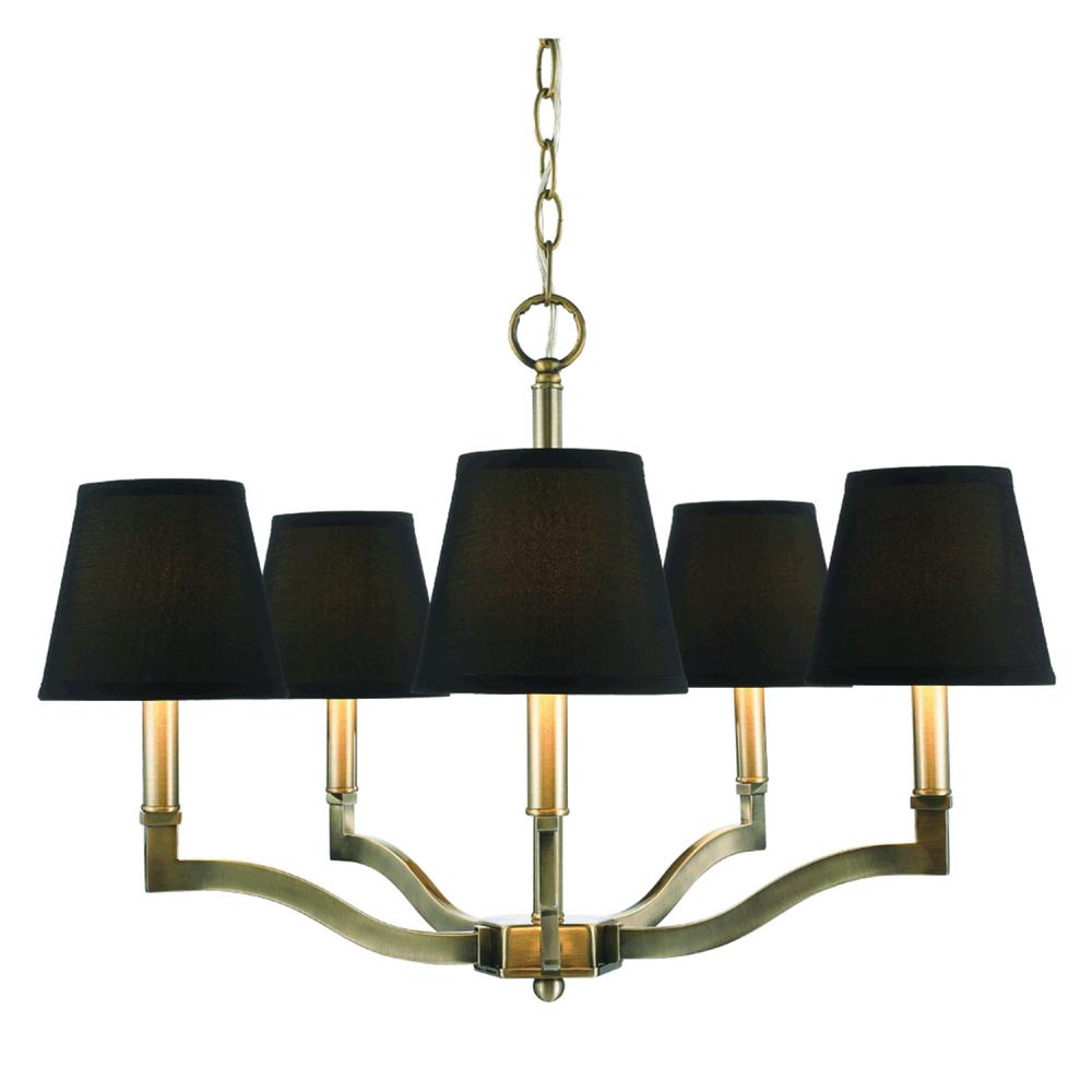 Waverly 5 Light Chandelier in Aged Brass with Tuxedo Shade