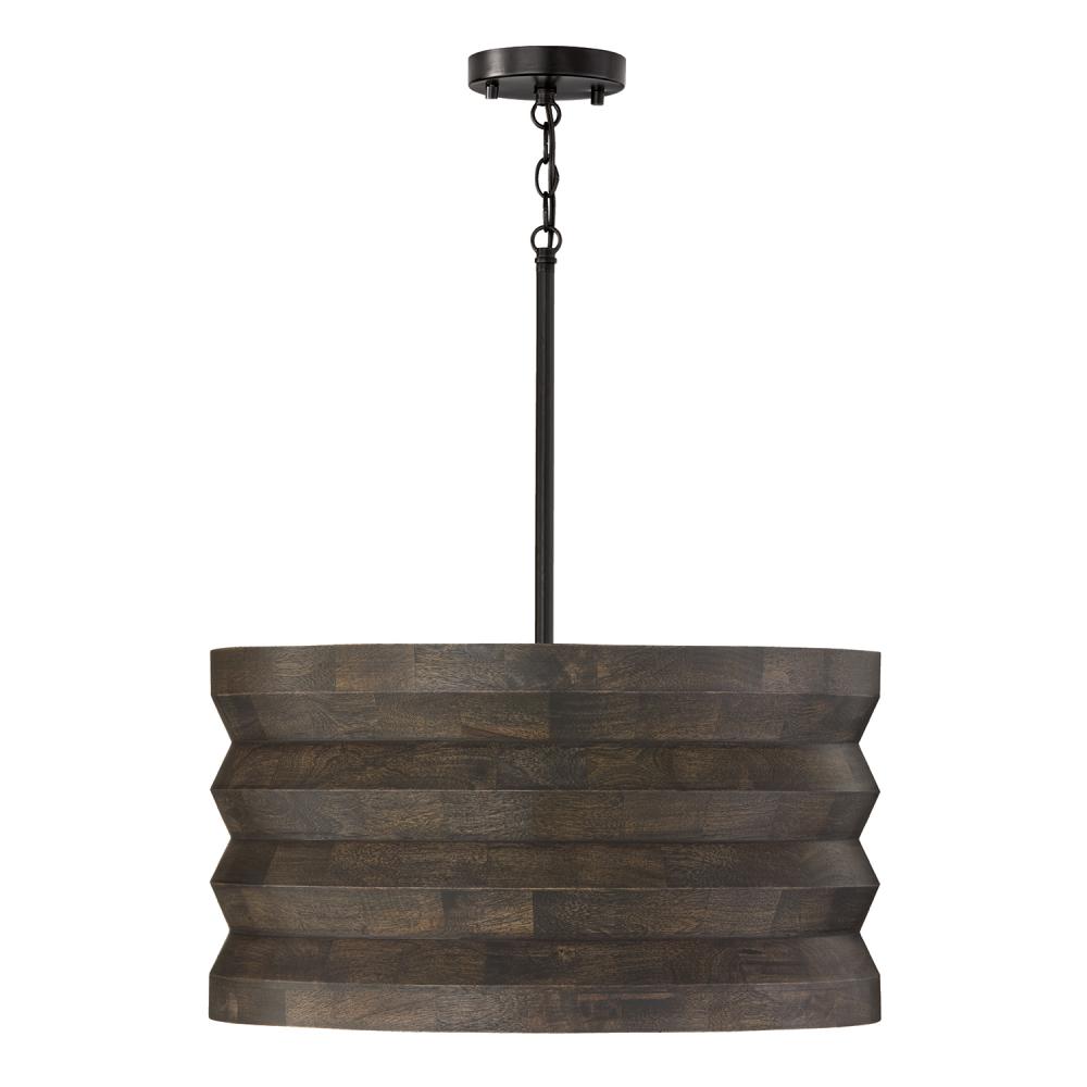 1-Light Pendant in Matte Black and Handcrafted Mango Wood in Espresso Stain