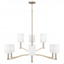 Capital 457091MA-715 - 9-Lt Two-Tier Chandelier in Matte Brass w/ Clear Acrylic Accents and Cylindrical White Fabric Shades