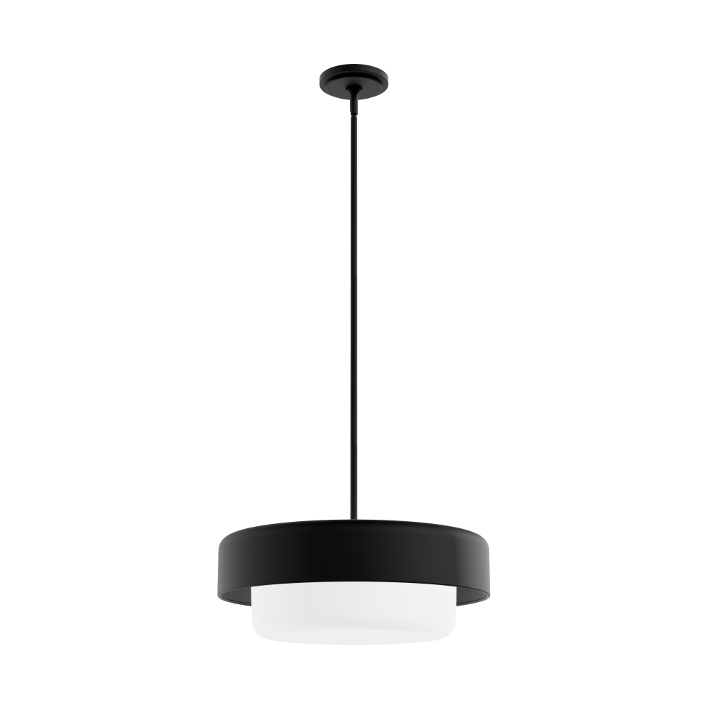 Hunter Station Natural Black Iron with Frosted Cased White Glass 3 Light Pendant Ceiling Light