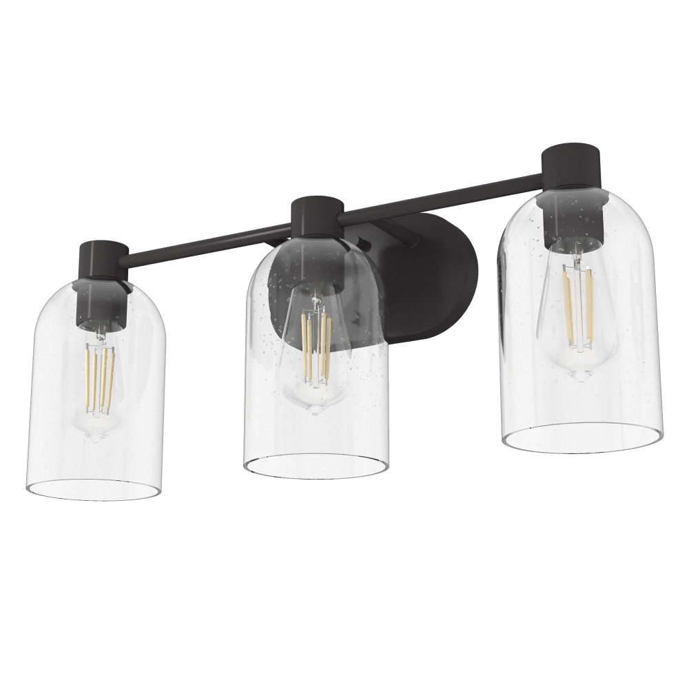 Hunter Lochemeade Noble Bronze with Clear Seeded Glass 3 Light Bathroom Vanity Wall Light Fixture