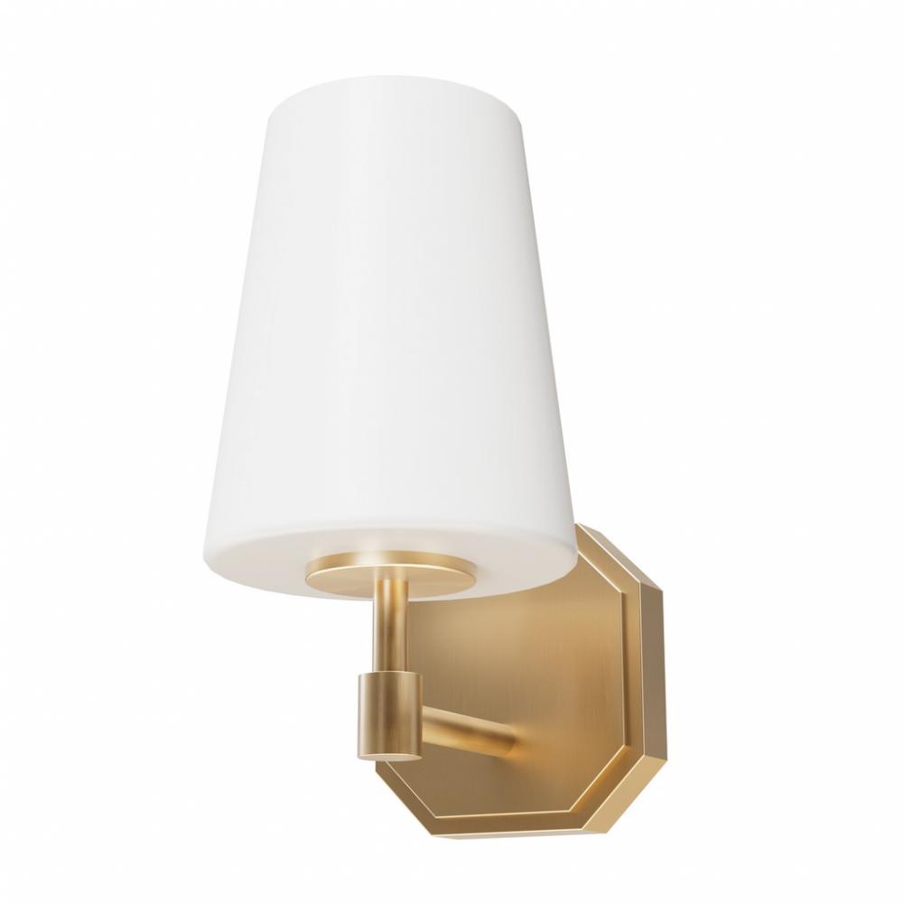 Hunter Nolita Alturas Gold with Cased White Glass 1 Light Sconce Wall Light Fixture