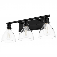 Hunter 48053 - Hunter Van Nuys Matte Black with Clear Glass 3 Light Bathroom Vanity Wall Light Fixture