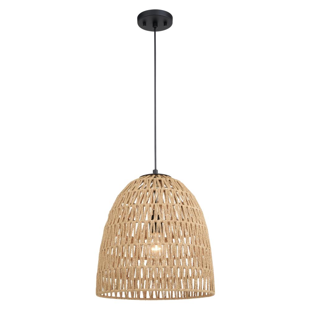 Nassau 14-in. 1 Light Pendant Matte Black and Natural Rope