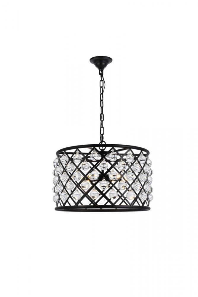 Madison 6 Light Matte Black Pendant Clear Royal Cut Crystal