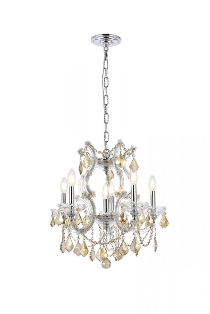 Maria Theresa 6 light Chrome Pendant Golden Teak (Smoky) Royal Cut Crystal