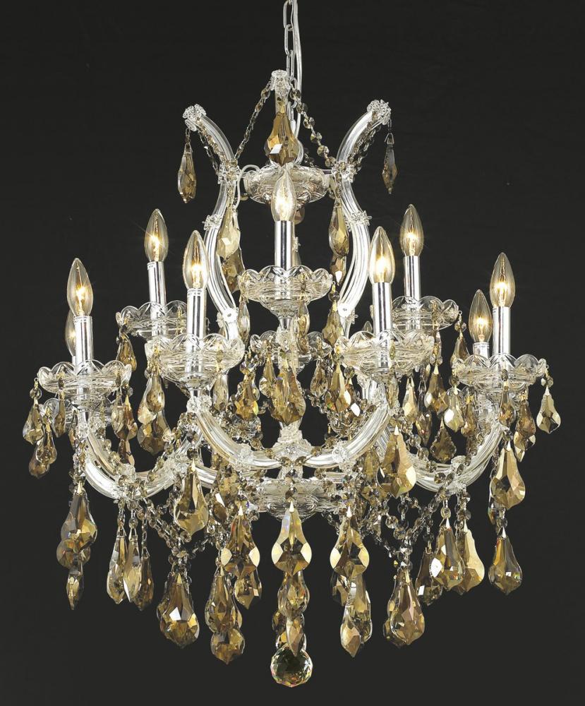 Maria Theresa 13 Light Chrome Chandelier Golden Teak (Smoky) Royal Cut Crystal