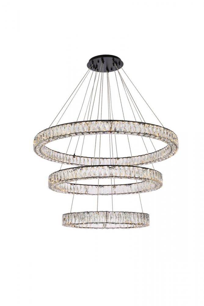 Monroe 41 Inch LED Triple Ring Chandelier in Black