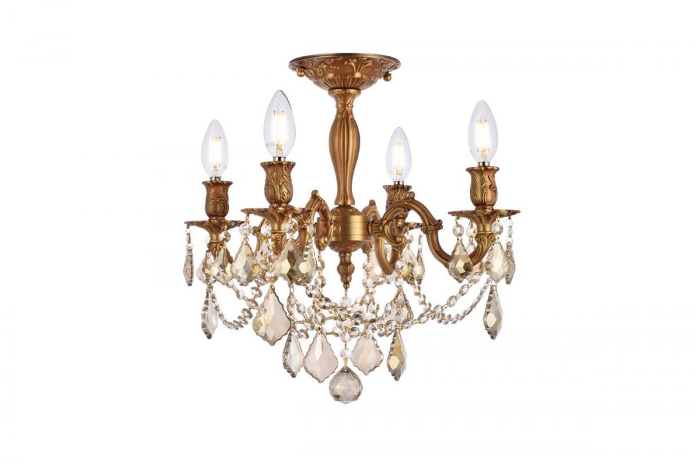 Rosalia 4 Light French Gold Flush Mount Golden Teak (Smoky) Royal Cut Crystal