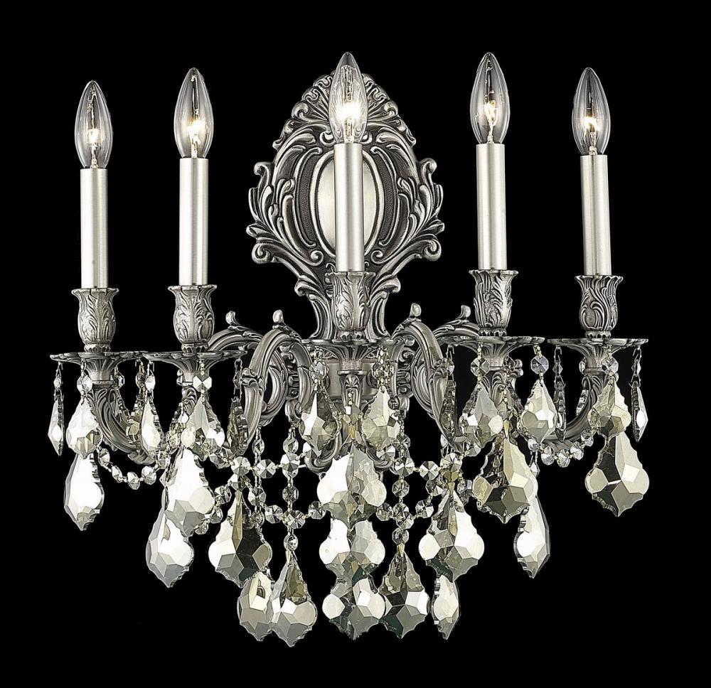 Monarch 5 light Pewter Wall Sconce Golden Teak (Smoky) Royal Cut Crystal