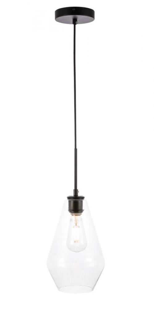 Gene 1 light Black and Clear glass pendant