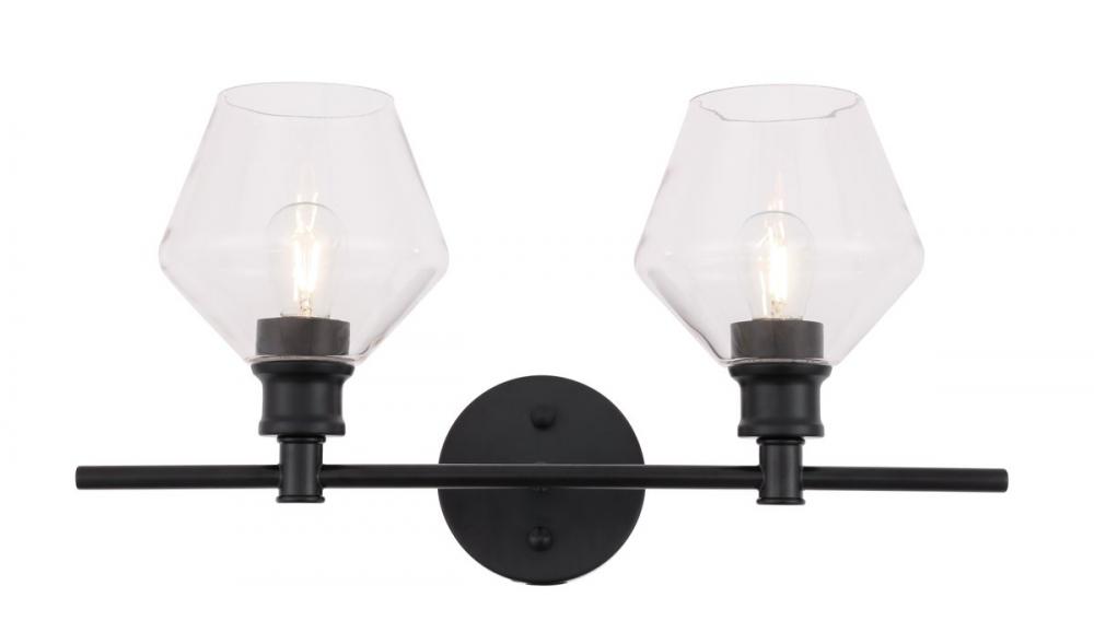 Gene 2 light Black and Clear glass Wall sconce