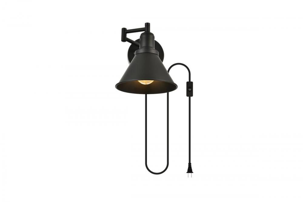 Jair 1 Light Black Swing Arm Plug in Wall Sconce