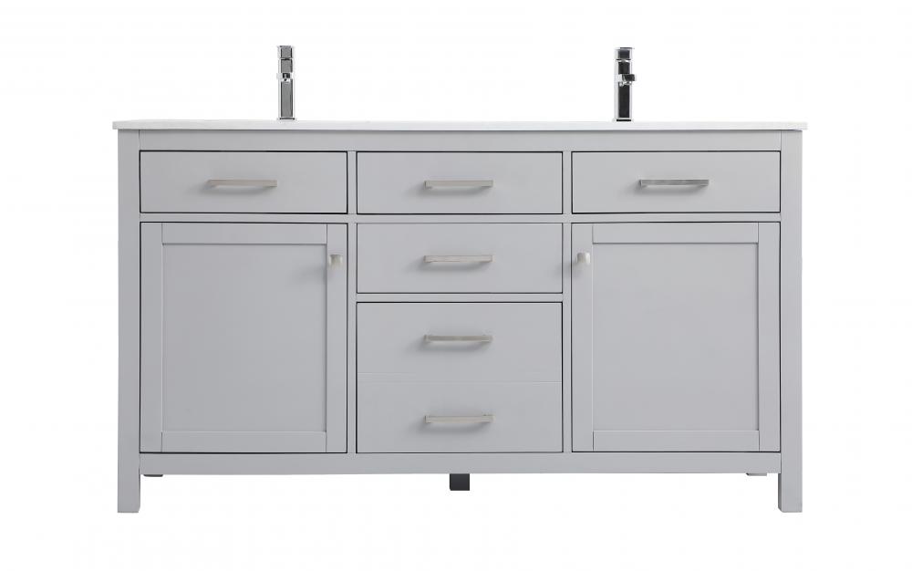 60 Inch Double Bathroom Vanity In Grey