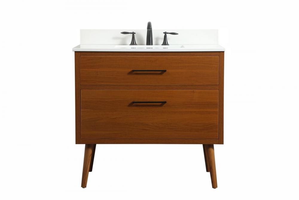 36 inch Single bathroom vanity in teak with backsplash